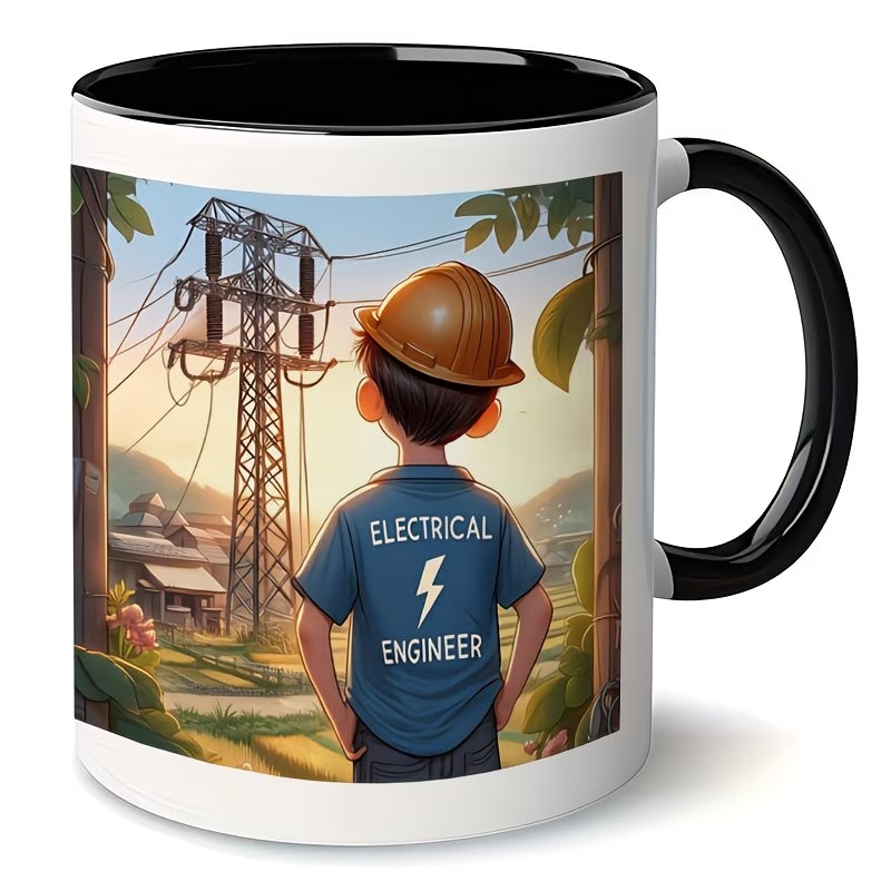 -Themed Ceramic Mug with Power Line & Tower Design
