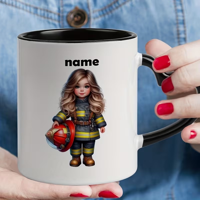 Firefighter-Themed Ceramic Coffee/Mug with heart handle