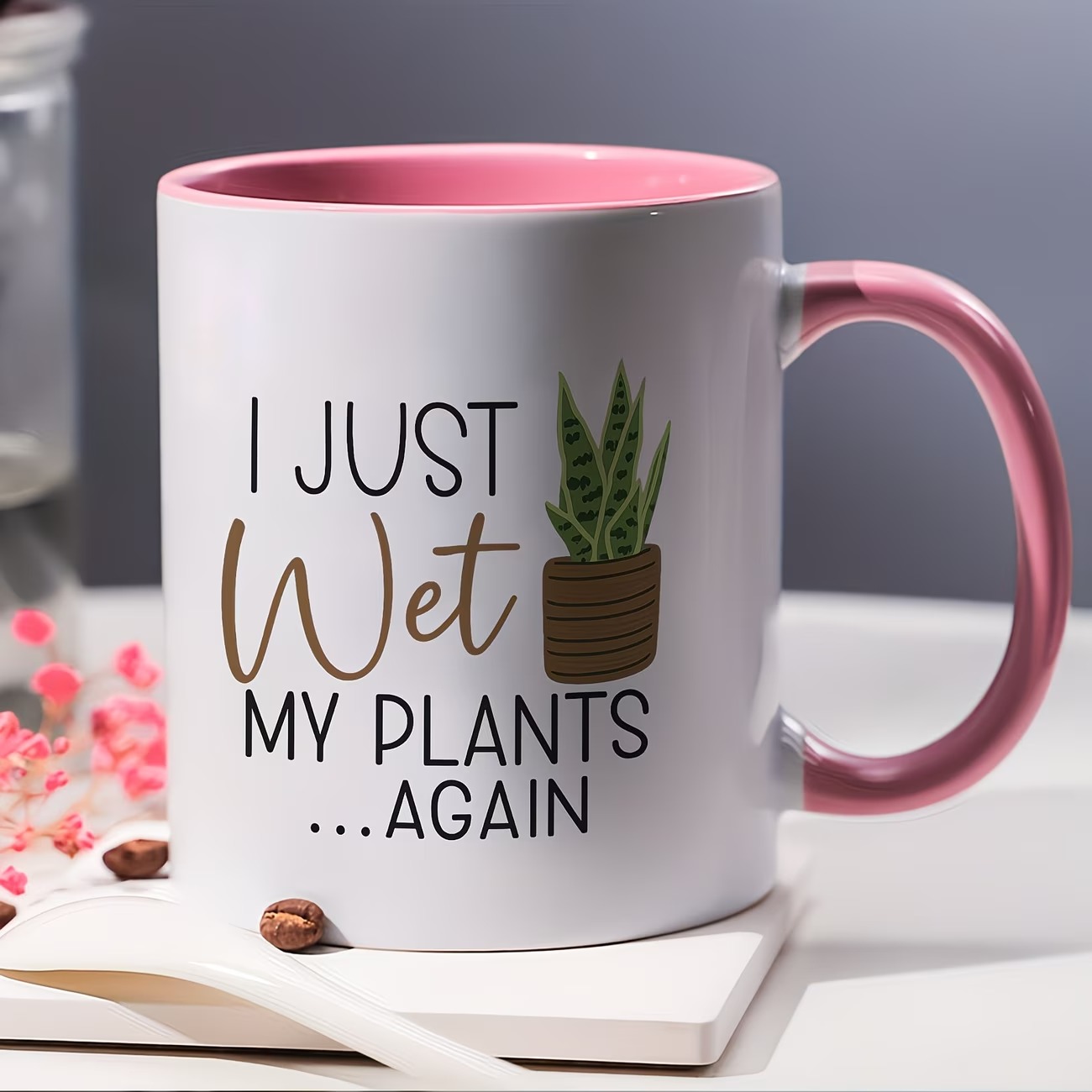 11oz Plants Coffee Mug, Aloe Vera Coffee Cup Printed with "i Just Wet My Plants..again"