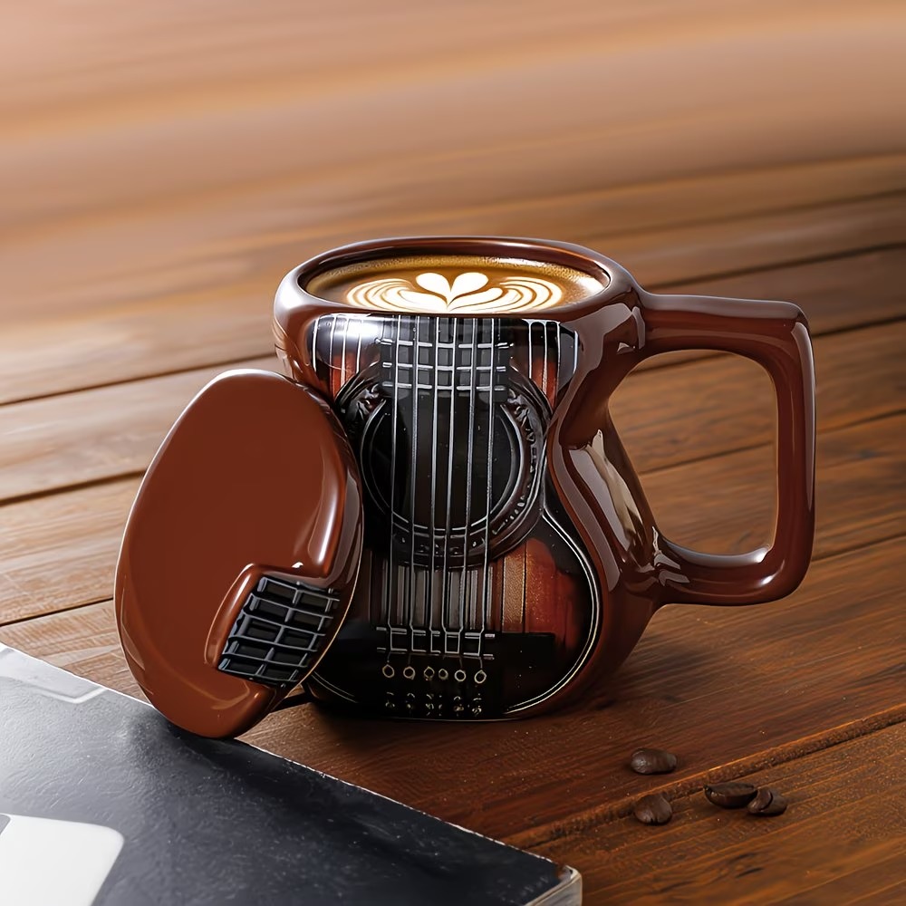 Novelty 1pc Ceramic Guitar Mug with Lid