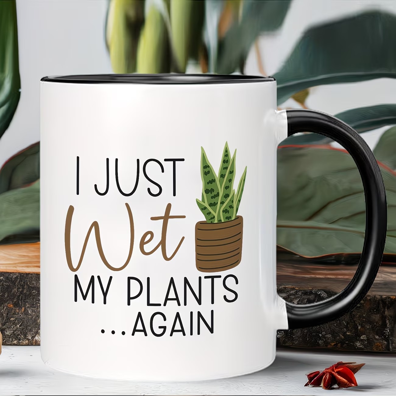 11oz Plants Coffee Mug, Aloe Vera Coffee Cup Printed with "i Just Wet My Plants..again"