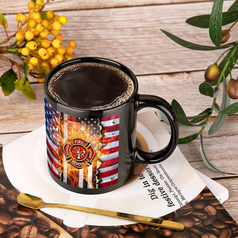 Firefighter USA Flag Ceramic Coffee Mug