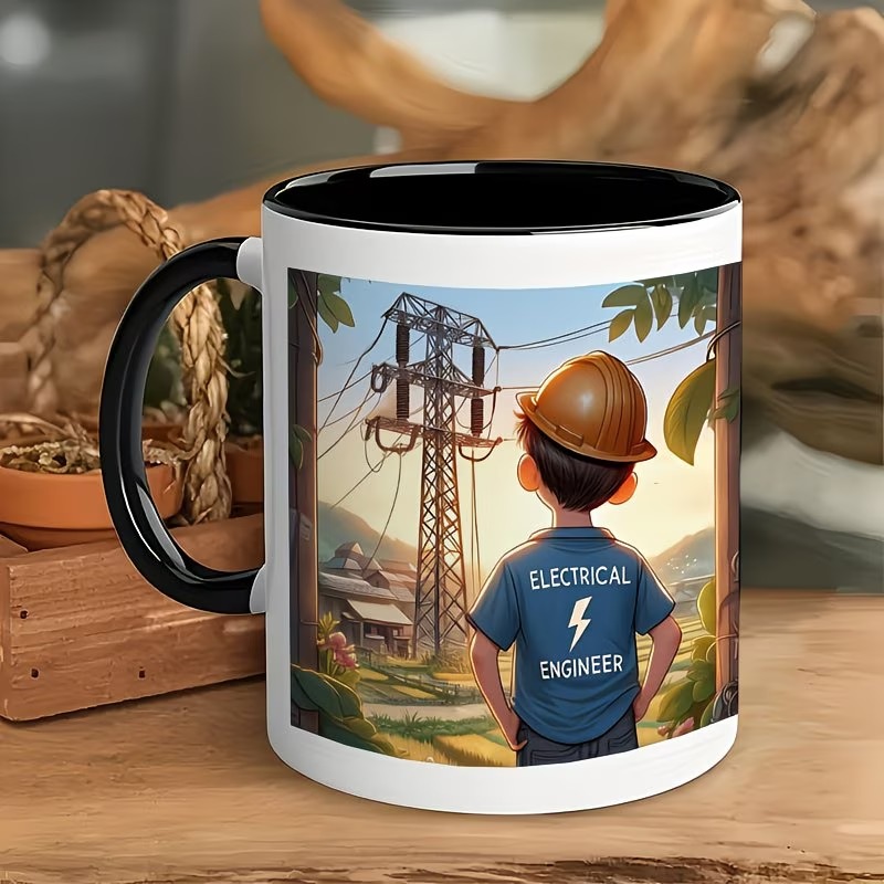 -Themed Ceramic Mug with Power Line & Tower Design