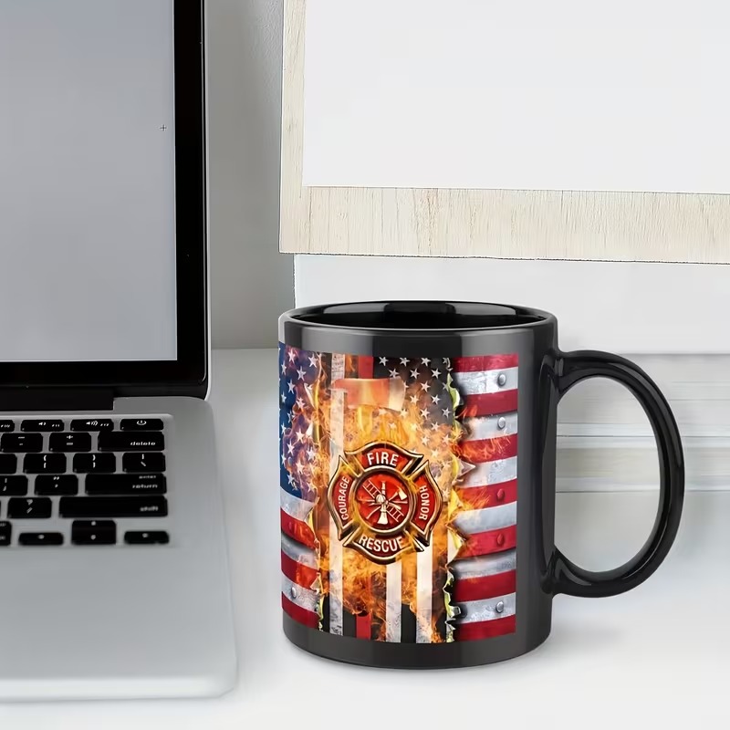 Firefighter USA Flag Ceramic Coffee Mug