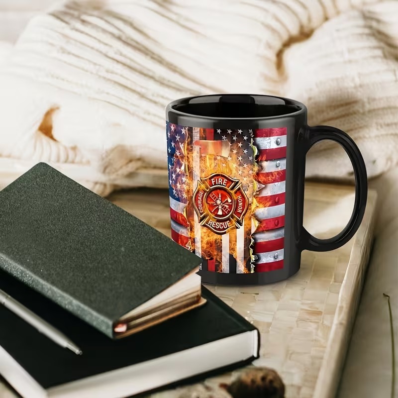 Firefighter USA Flag Ceramic Coffee Mug