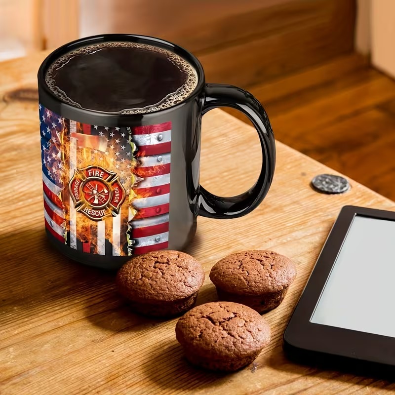 Firefighter USA Flag Ceramic Coffee Mug