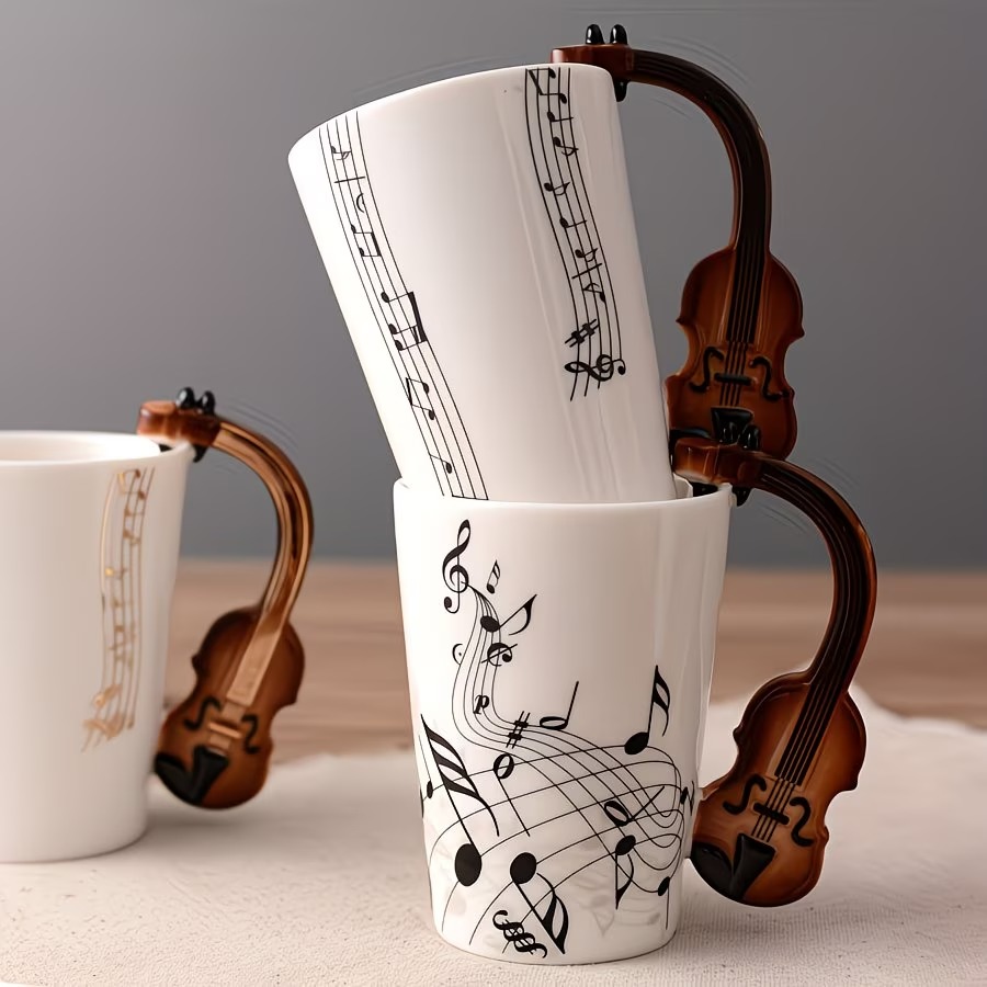 A 8.45oz Ceramic Mug Shaped Like a Violin Handle