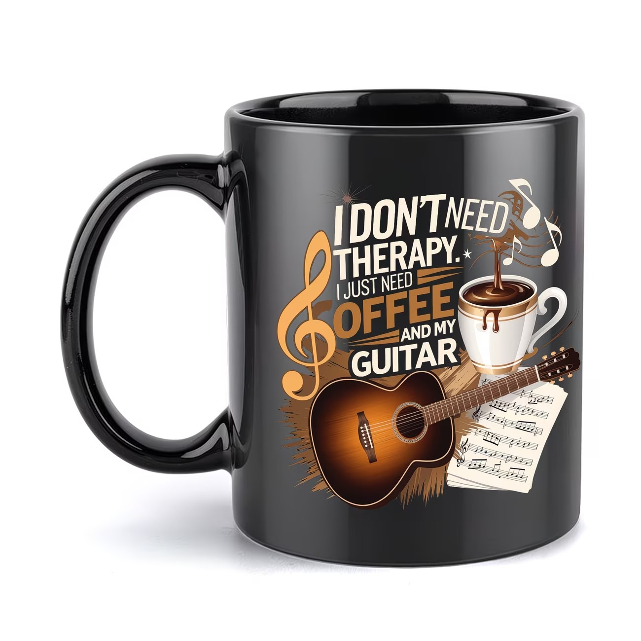 Guitar-Themed Ceramic Coffee Mug Suitable for All Seasons