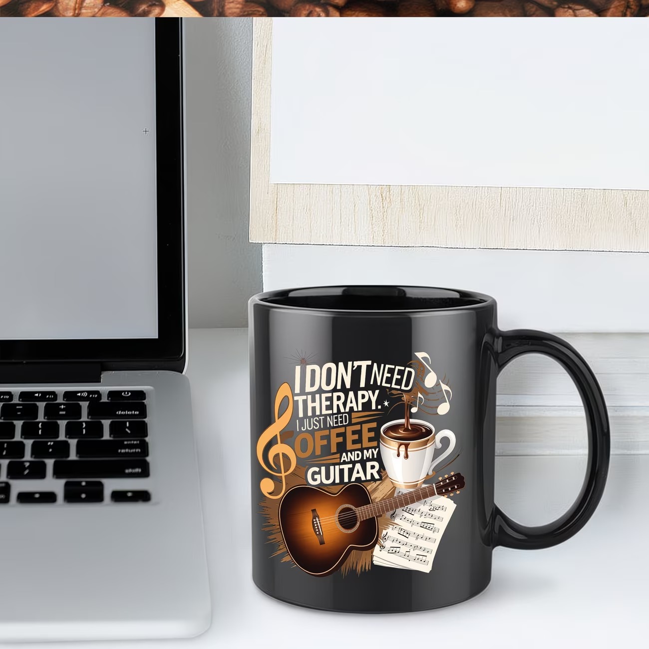 Guitar-Themed Ceramic Coffee Mug Suitable for All Seasons