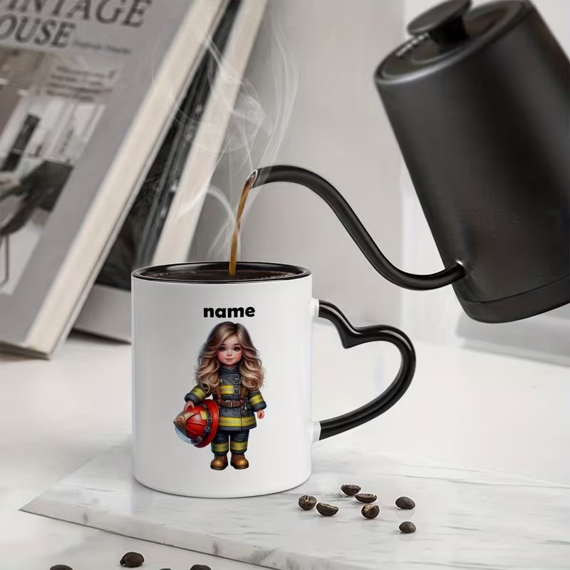 Firefighter-Themed Ceramic Coffee/Mug with heart handle