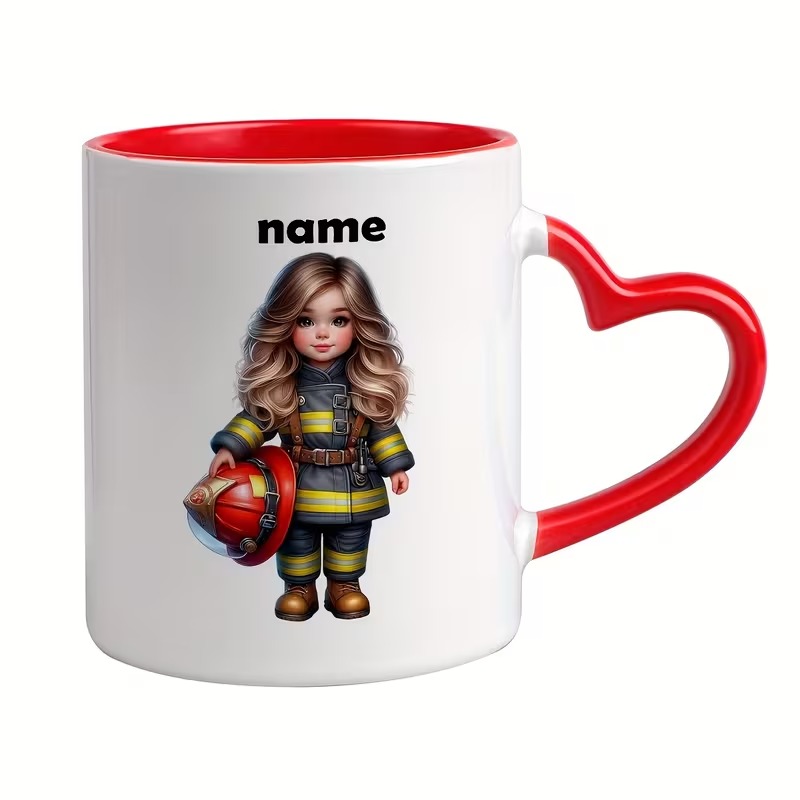 Firefighter-Themed Ceramic Coffee/Mug with heart handle