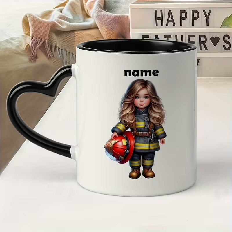 Firefighter-Themed Ceramic Coffee/Mug with heart handle