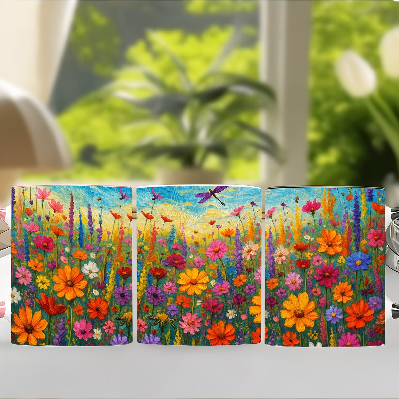 Ceramic Mug with Vibrant Multicolor Floral Meadow Design