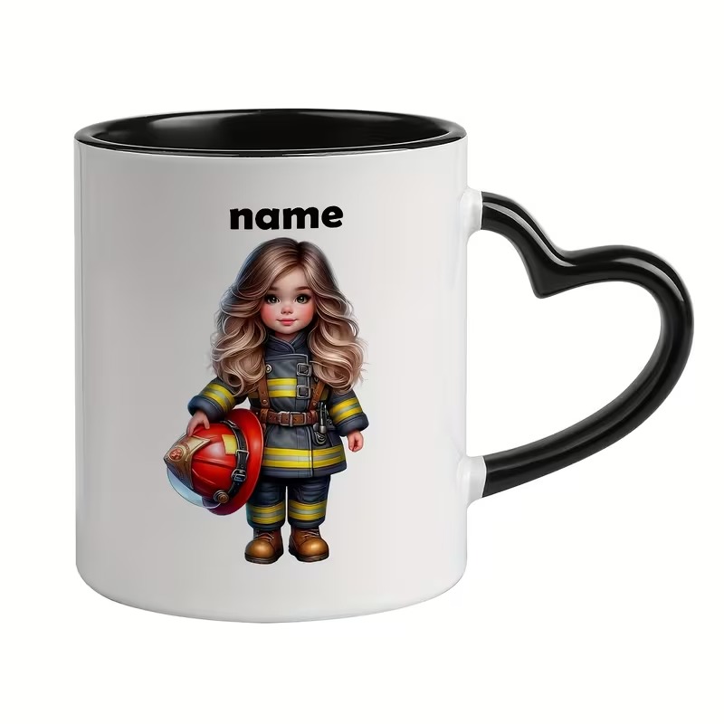 Firefighter-Themed Ceramic Coffee/Mug with heart handle