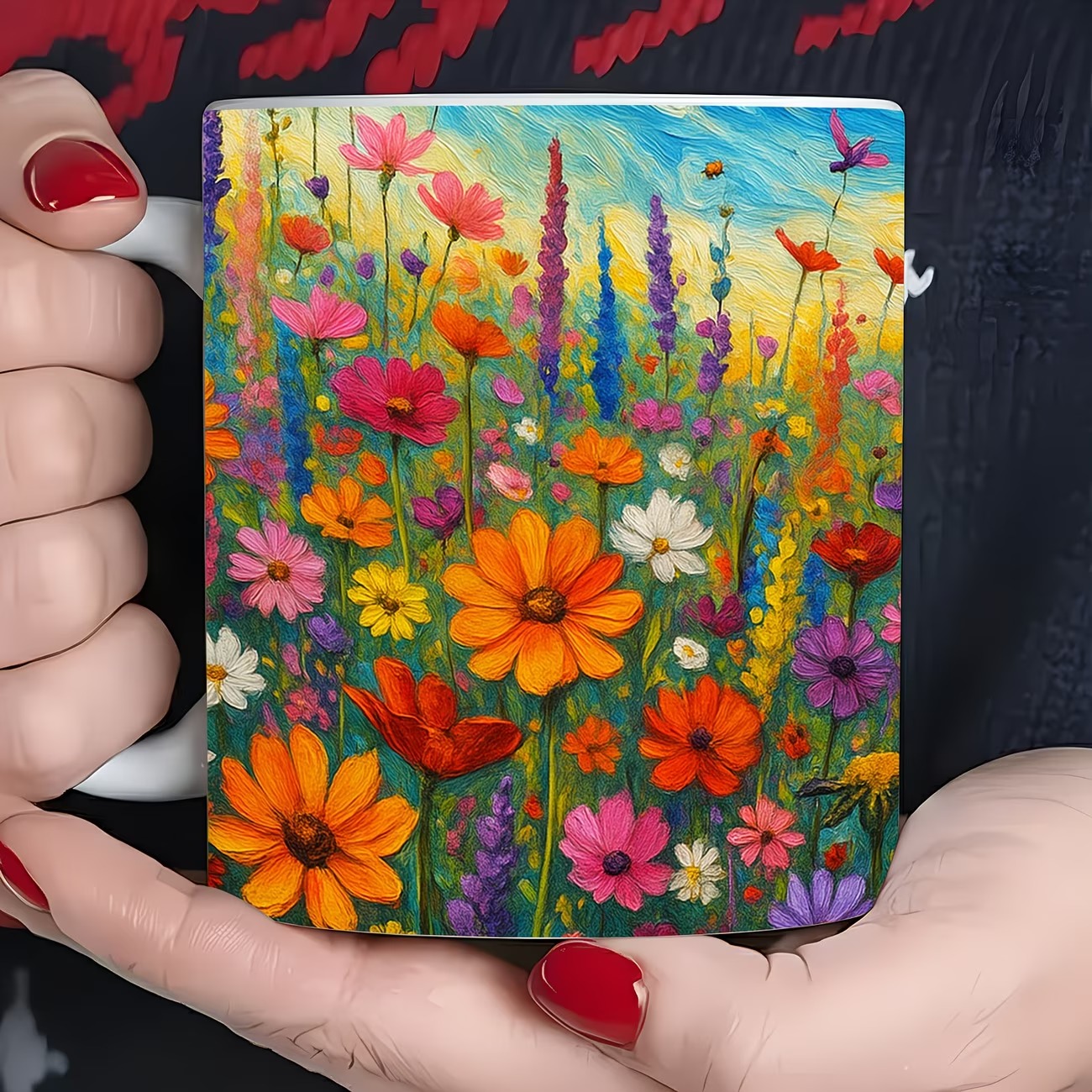 Ceramic Mug with Vibrant Multicolor Floral Meadow Design