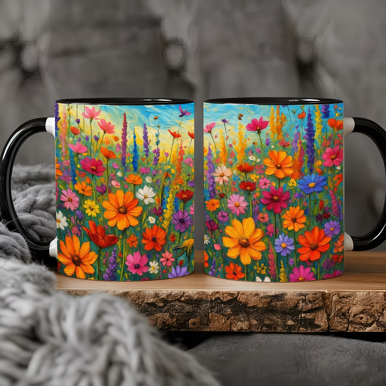Ceramic Mug with Vibrant Multicolor Floral Meadow Design