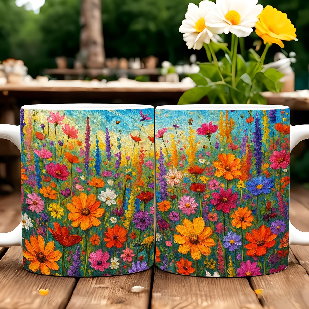 Ceramic Mug with Vibrant Multicolor Floral Meadow Design