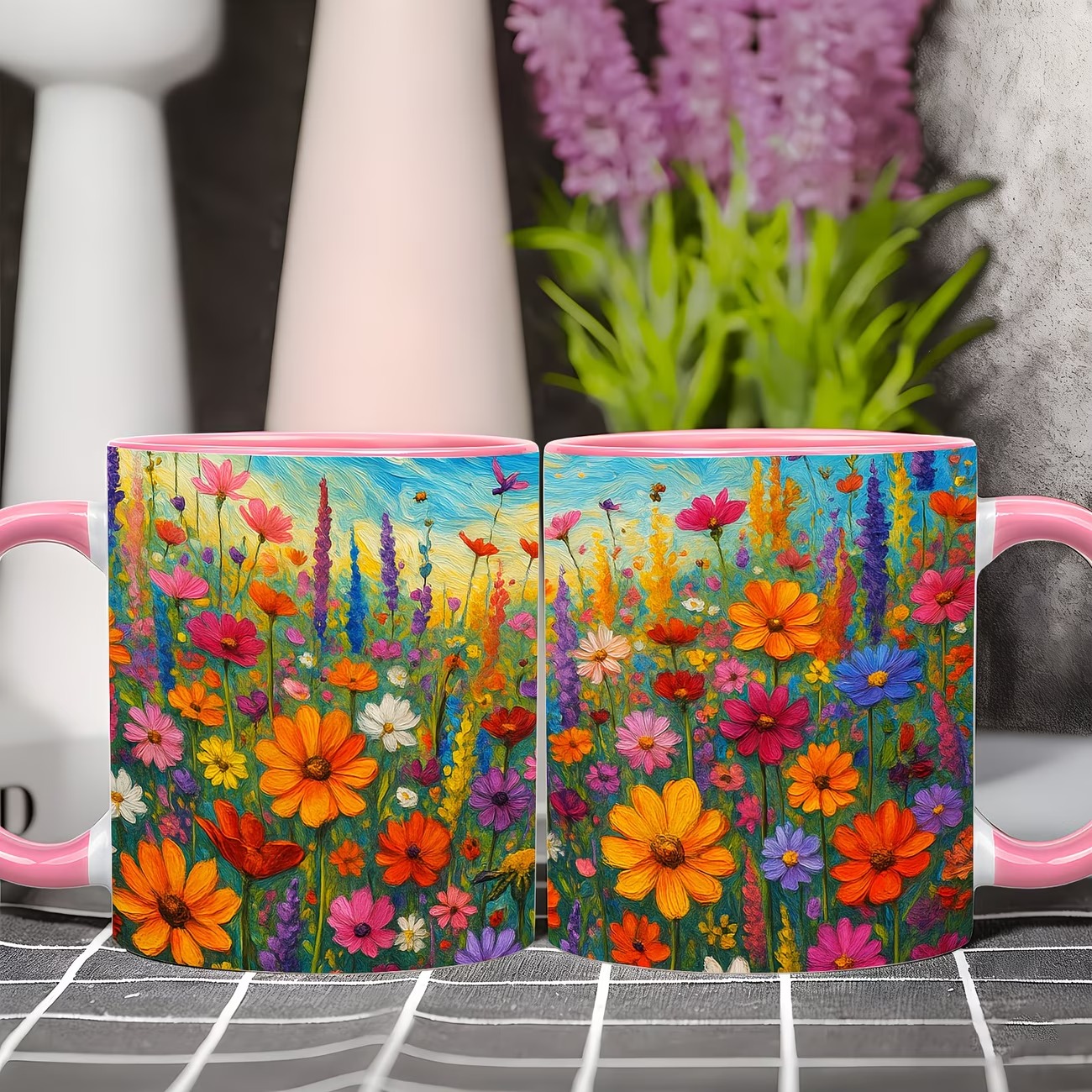 Ceramic Mug with Vibrant Multicolor Floral Meadow Design