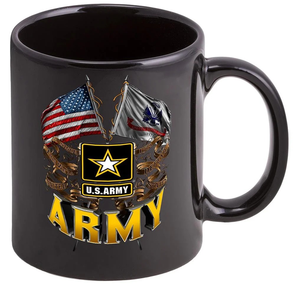 Double Flag US US Army Stoneware Black Coffee Mug