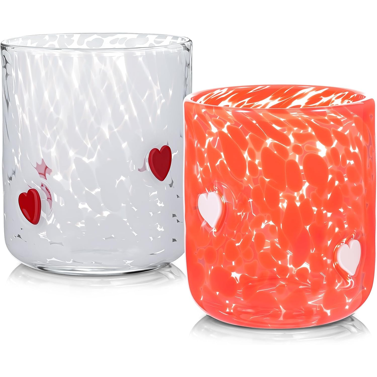 14 oz 2 Pcs Valentines Day Icon Juice Glasses Heart Themed Cute Glass Cups
