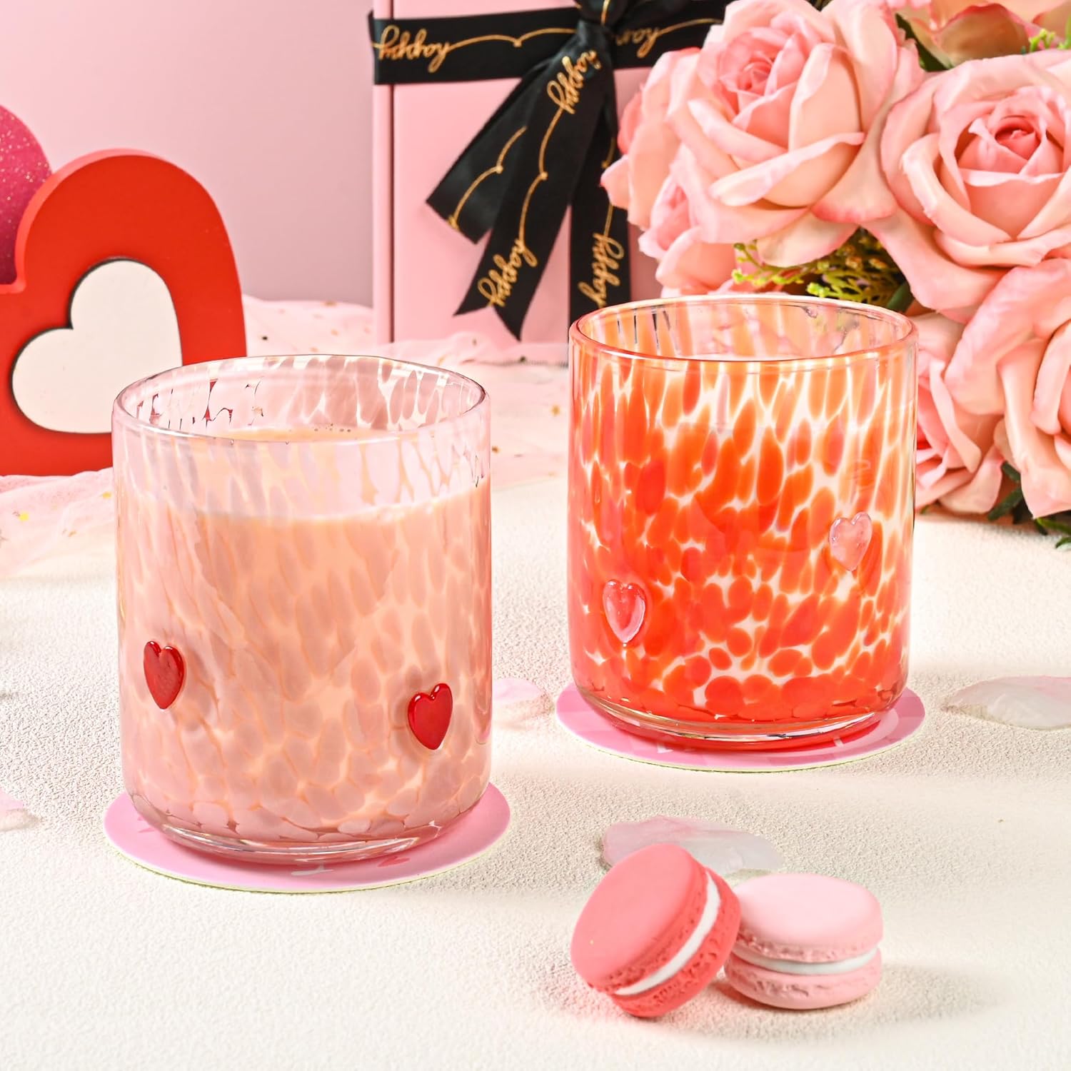 14 oz 2 Pcs Valentine Day Icon Glass Cups Set