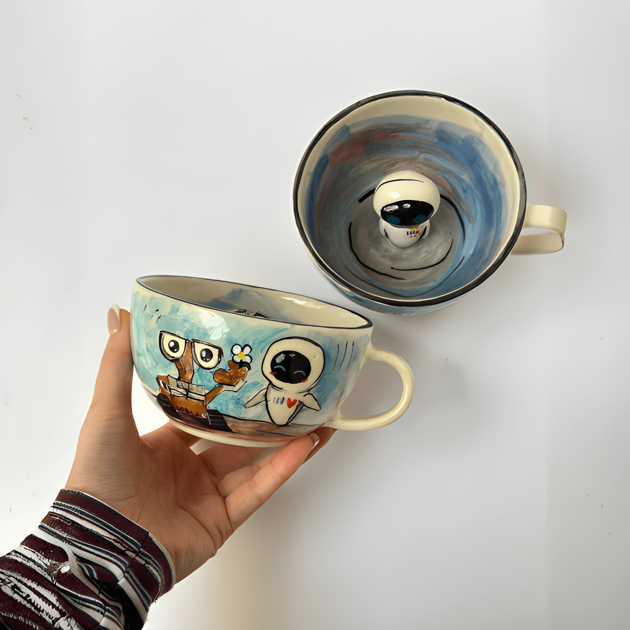 3D Robot Character Couple Mug Set Handmade Ceramic Cups