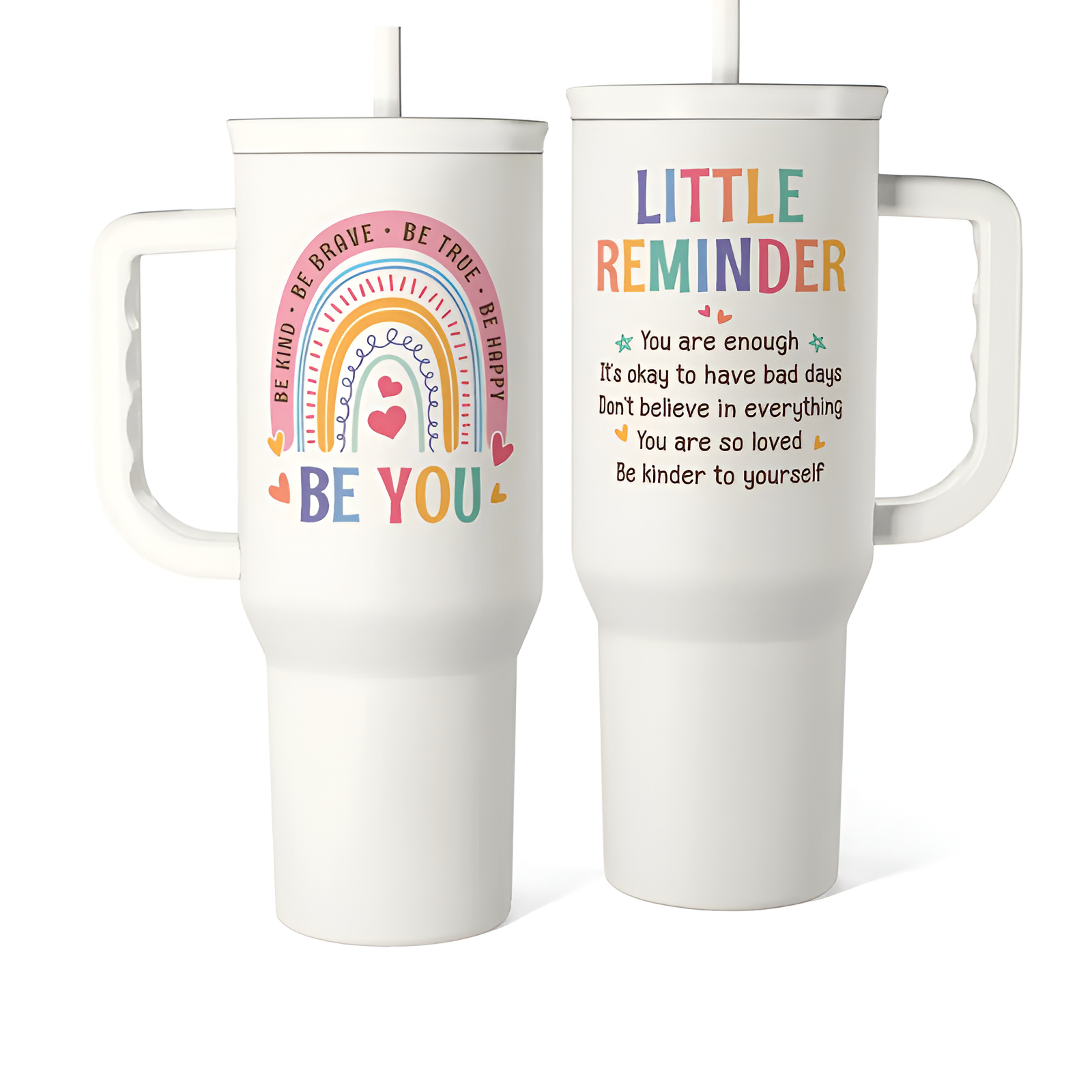  Tumbler with Handle & Straw, Easy-Clean, Cup Holder Friendly Base, Suitable for Outdoor Travel Office, Self Love