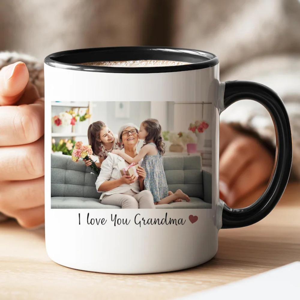 Personalized Grandma Photo Mug, Custom Coffee Cup with Family Picture, Mother's Day Gift for Grandma