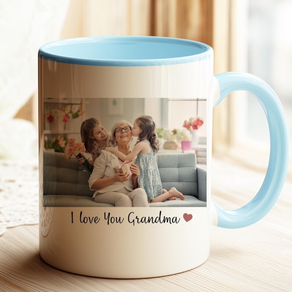 Personalized Grandma Photo Mug, Custom Coffee Cup with Family Picture, Mother's Day Gift for Grandma