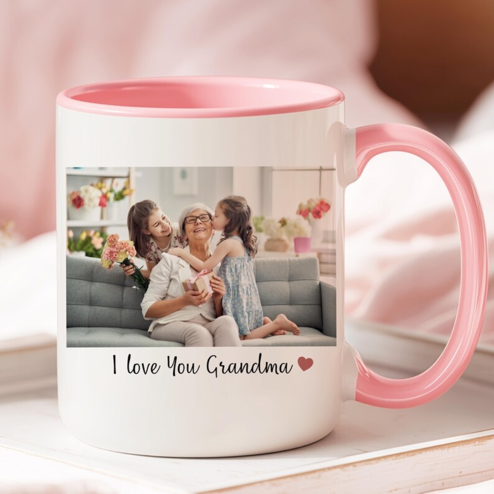 Personalized Grandma Photo Mug, Custom Coffee Cup with Family Picture, Mother's Day Gift for Grandma