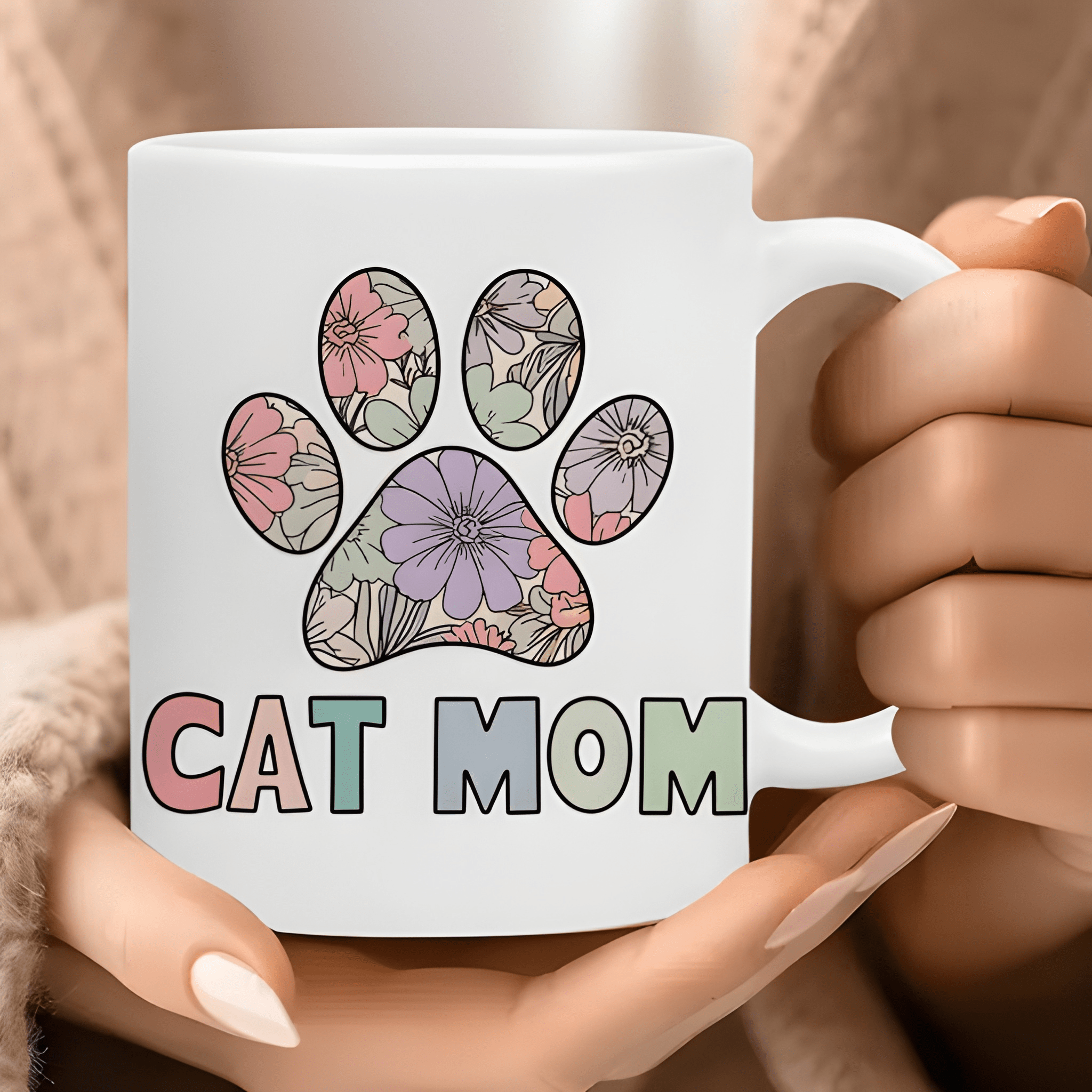 1 Piece 11Oz Cat Mom White Ceramic Coffee Mug Mothers Day Cup