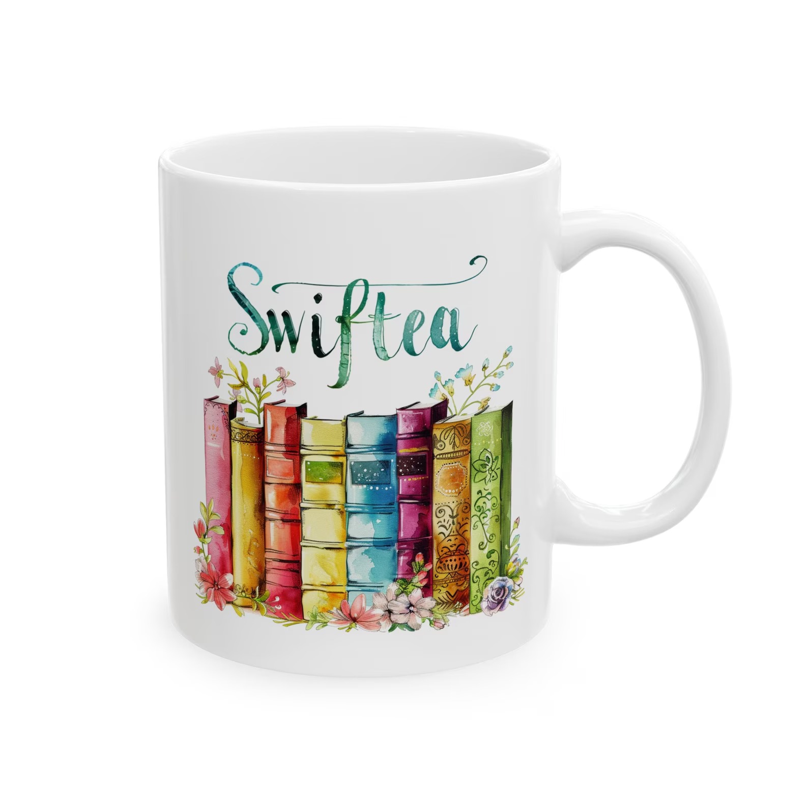 TS Inspired Book Stack Floral Design Themed 11oz Ceramic Coffee Mug