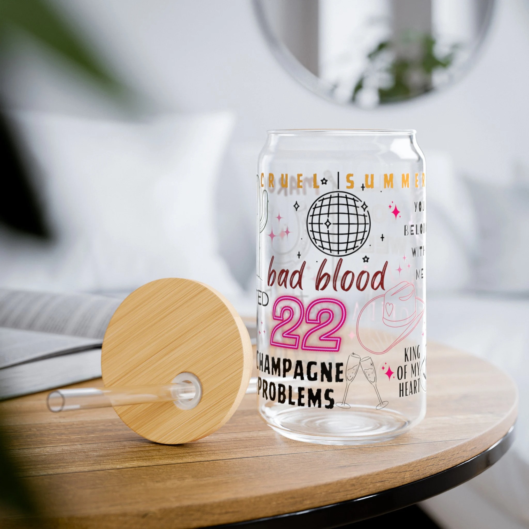 TS Inspired Song Lyrics Print 16oz Coffee Glass Cup