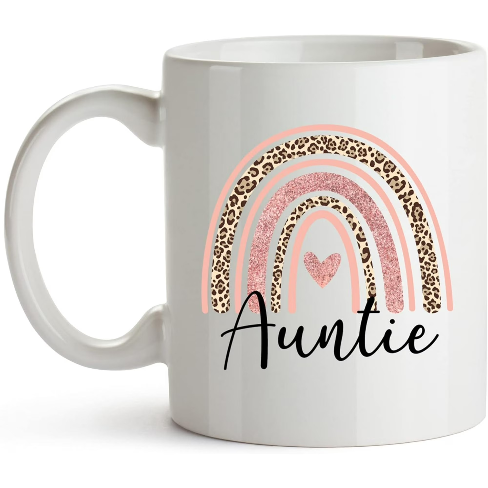 11 Oz Auntie Text Printed Coffee Mug With Rainbow Design