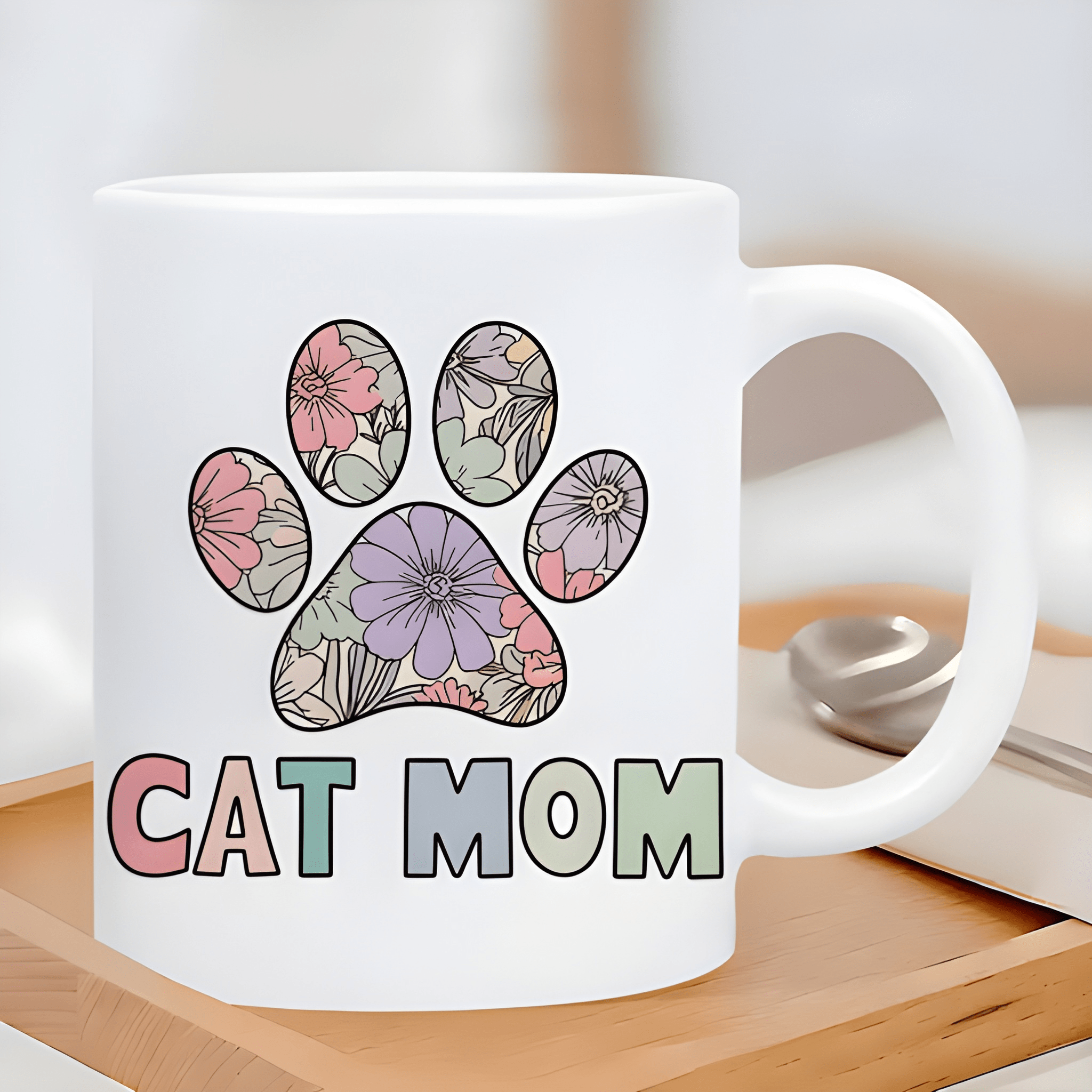 1 Piece 11Oz Cat Mom White Ceramic Coffee Mug Mothers Day Cup