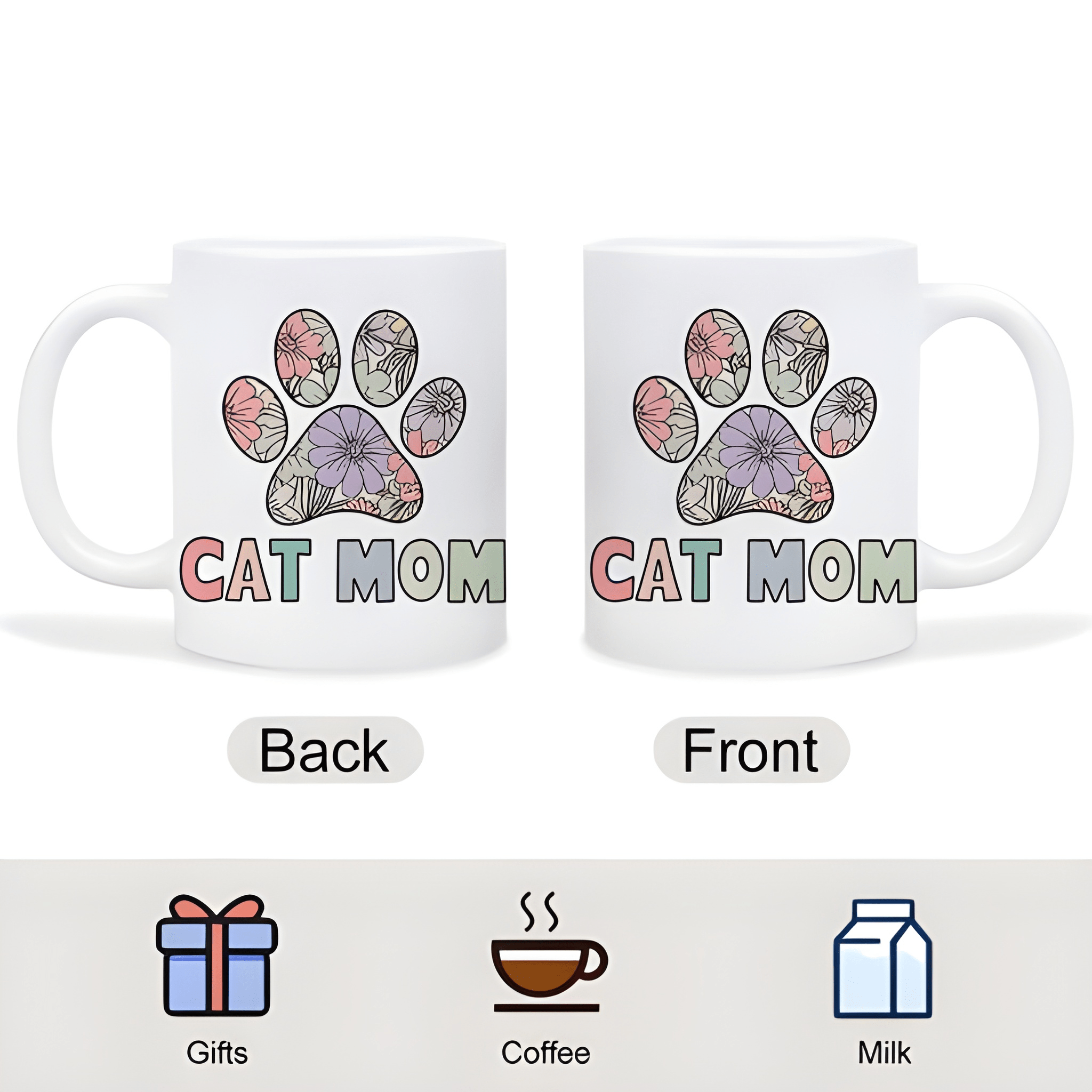 1 Piece 11Oz Cat Mom White Ceramic Coffee Mug Mothers Day Cup