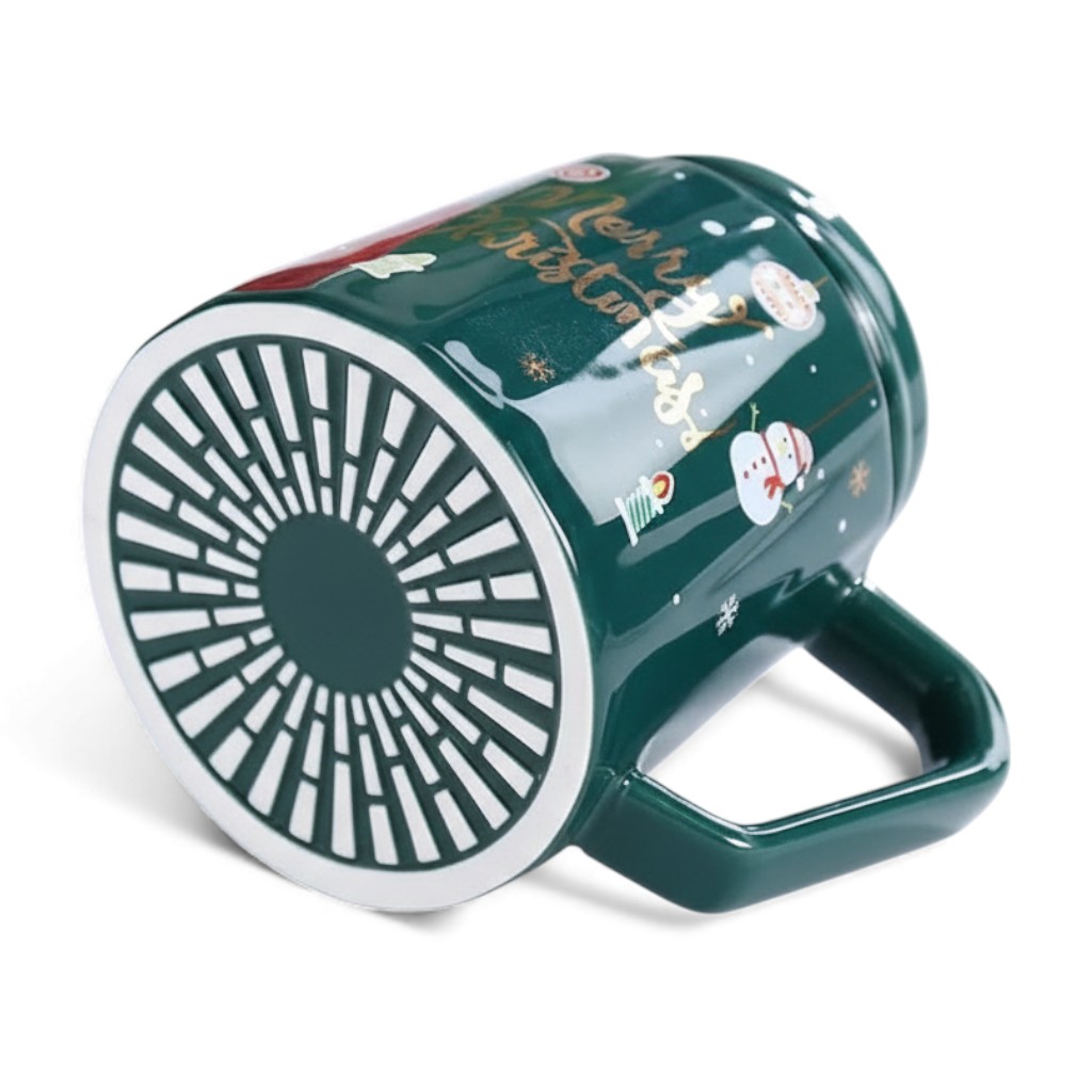 Christmas Mugs With Lid And Santa Claus Spoon 