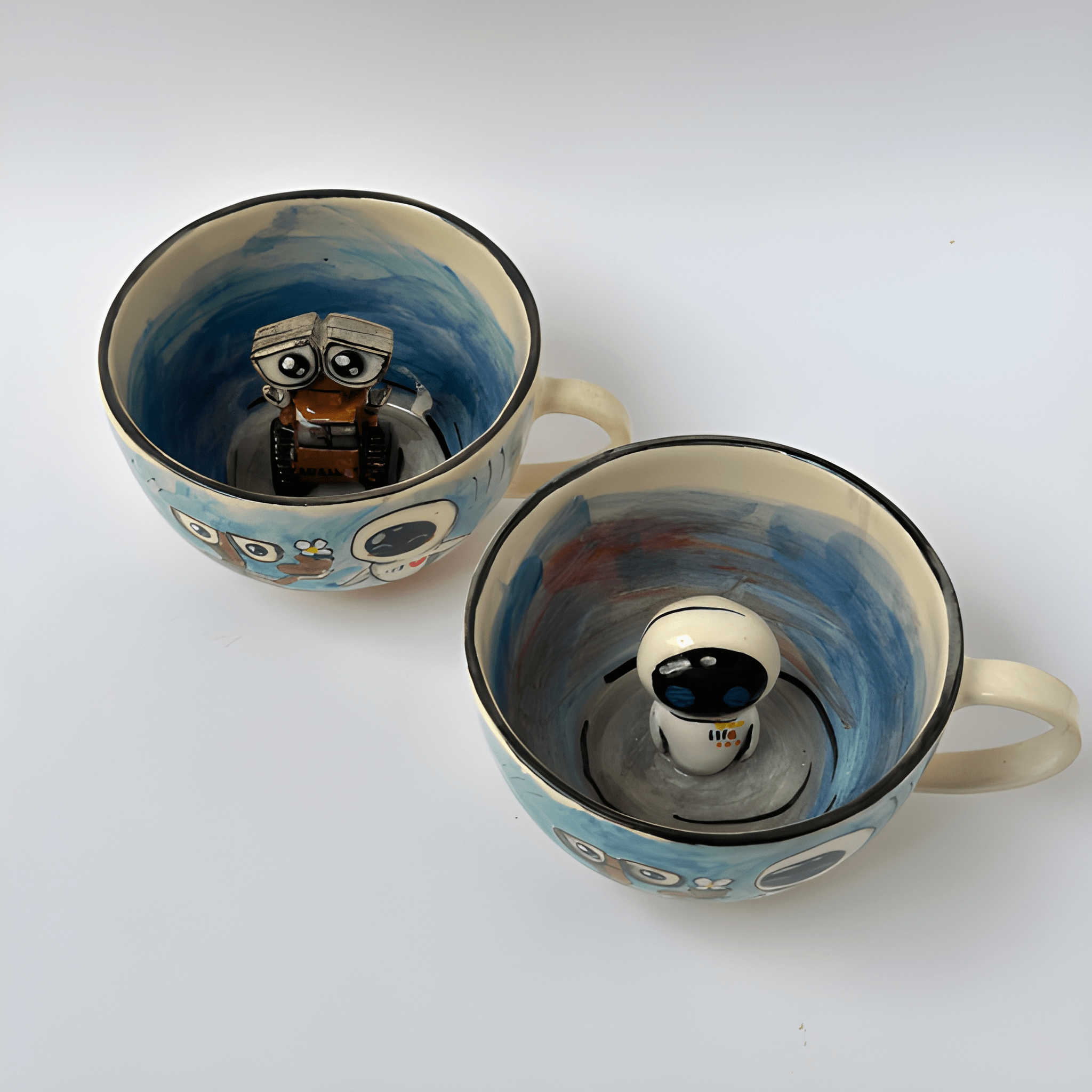 3D Robot Character Couple Mug Set Handmade Ceramic Cups