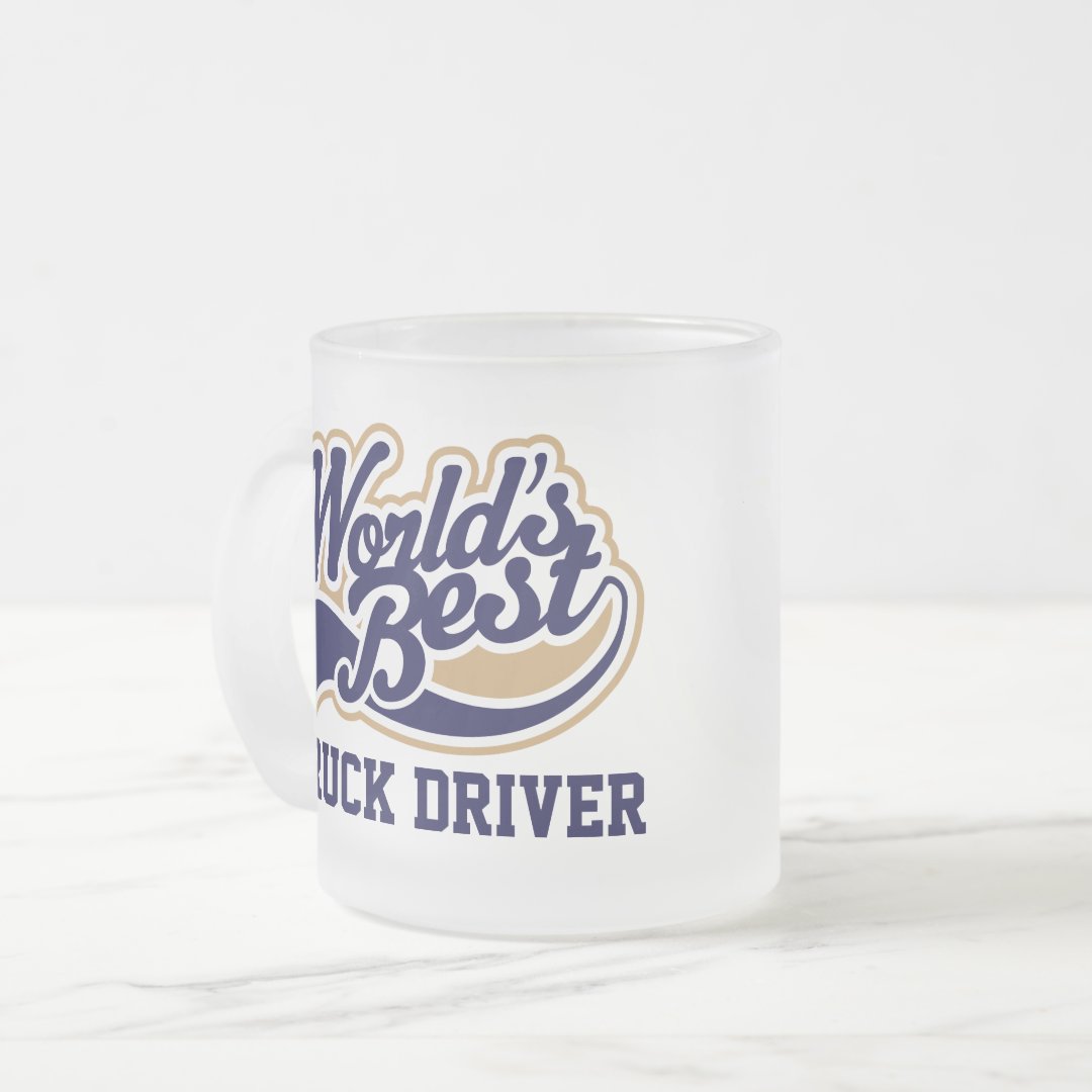 Frosted Glass Mug Truck Driver Worlds Best Gift for Him Coffee Mug