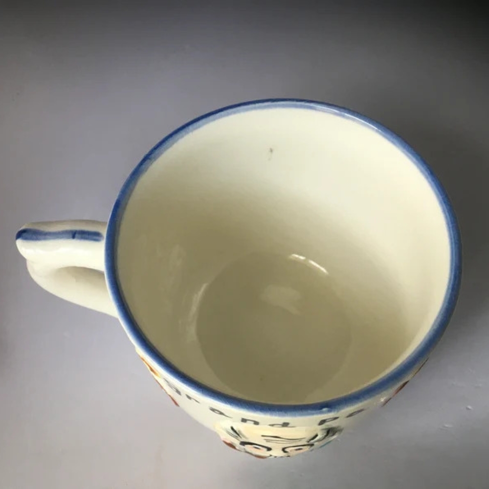 Grand Pa Mug Blue Rim - Grandfather Smoking Pipe Old Man Bald Glasses