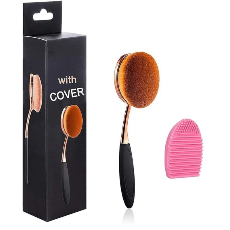 Large Rose Gold Oval Makeup Brush with Dustproof Cover Cleaner-My Makeup Brushset