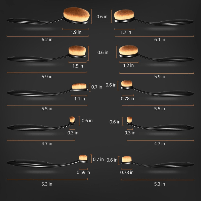 10 Piece Oval Makeup Brush Set for Foundation Contour and Blending-My Makeup Brushset