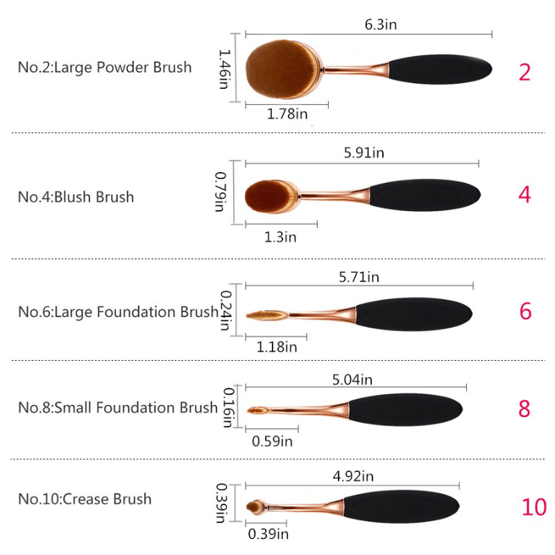 5 Piece Oval Foundation Brush Set for Liquid and Powder Makeup-My Makeup Brushset