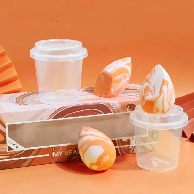 3 Pcs Makeup Sponges with Coffee Cup Storage – Blending Perfection-My Makeup Brushset