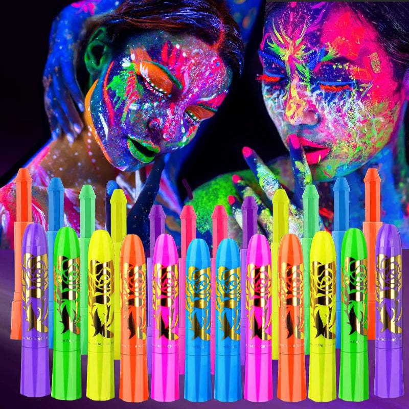 Glow Paint Sticks 12 Colors UV Reactive for Festivals and Halloween-My Makeup Brushset