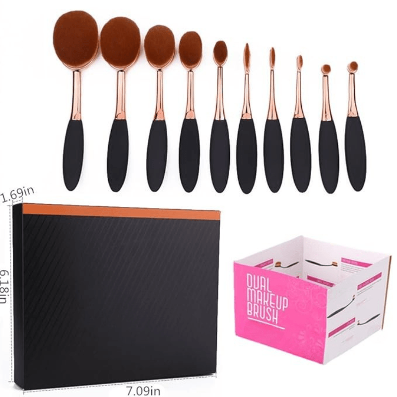 10 Piece Oval Makeup Brush Set for Foundation Contour and Blending-My Makeup Brushset