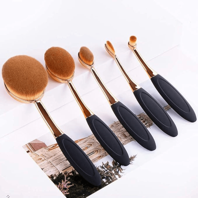 5 Piece Oval Foundation Brush Set for Liquid and Powder Makeup-My Makeup Brushset