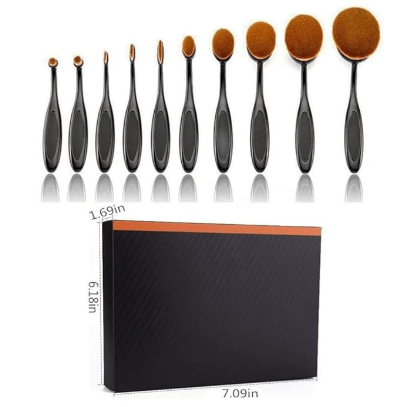10 Piece Oval Makeup Brush Set for Foundation Contour and Blending-My Makeup Brushset