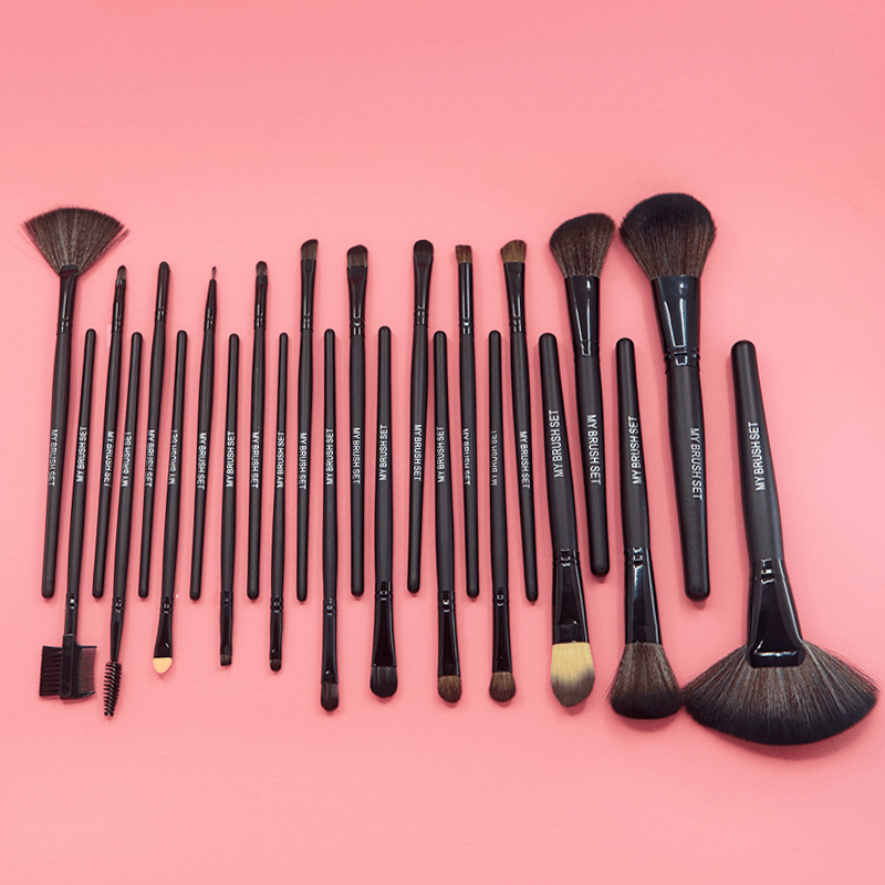 24 Piece Jet Black Brush Set – Complete Makeup Application Kit-My Makeup Brushset