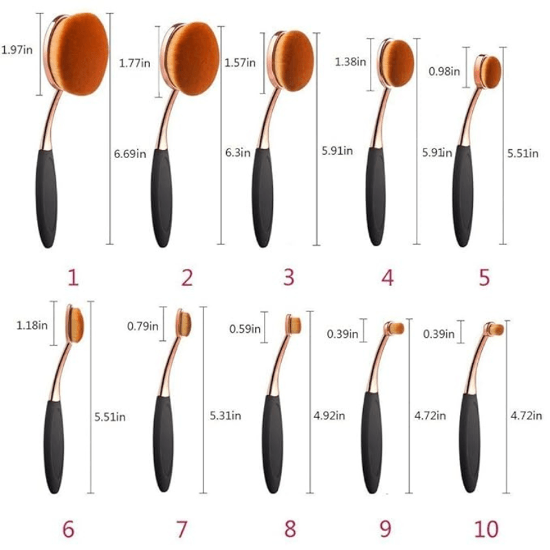10 Piece Oval Makeup Brush Set for Foundation Contour and Blending-My Makeup Brushset